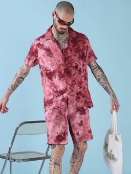 SHOWOFF - Edition Pink Tie and Dye Cuban Collar Relaxed Fit Co Ords Set (Set of 2)