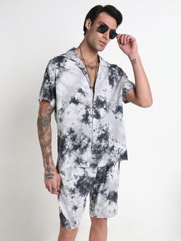 SHOWOFF - Grey Dyed Cuban Collar Relaxed Fit Co Ords Set (Set of 2)