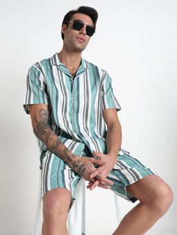 SHOWOFF - Multi Striped Cuban Collar Relaxed Fit Co Ords Set (Set of 2)
