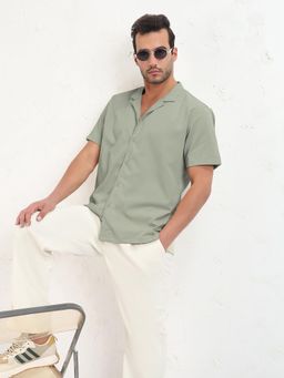 SHOWOFF - Men Grey Cotton Collar Neck Casual Shirt