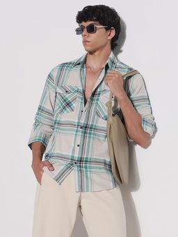 SHOWOFF - Men Blue Cotton Collar Neck Casual Shirt