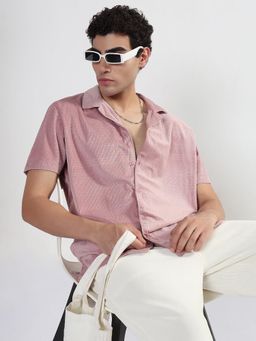 SHOWOFF - Men Pink Velvet Collar Neck Casual Shirt