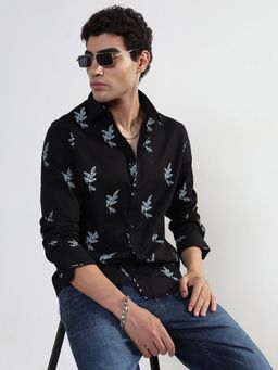 SHOWOFF - Men Black Cotton Collar Neck Casual Shirt