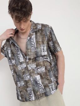 SHOWOFF - Men Olive Crepe Collar Neck Casual Shirt