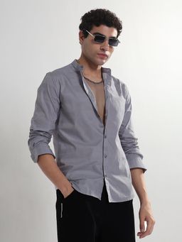 SHOWOFF - Men Blue Cotton Blend Mandarin Neck Casual Shirt