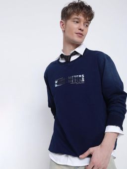 SHOWOFF - Men's Typography Printed Navy Blue Round Neck Sweatshirt
