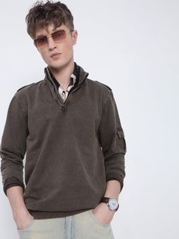 SHOWOFFFF - Edition Men's Brown High Neck Zippered Sweatshirt