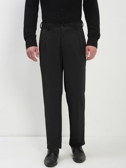 SHOWOFFFF - Mens Black Regular Fit Formal Trouser