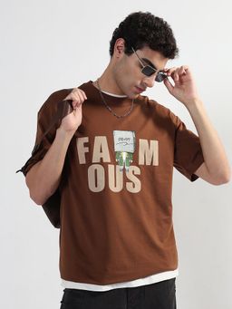 SHOWOFFFF - Edition Mens Typography Printed Brown Regular Fit T-Shirt