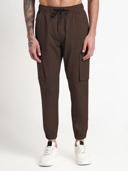 SHOWOFF - Mens Brown Slim Fit Joggers with Side Pockets