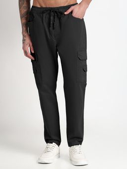 SHOWOFF - Mens Black Slim Fit Joggers with Side Pocket