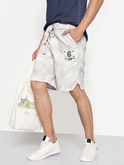 SHOWOFF - Men Grey Solid Cotton Relaxed Fit Shorts