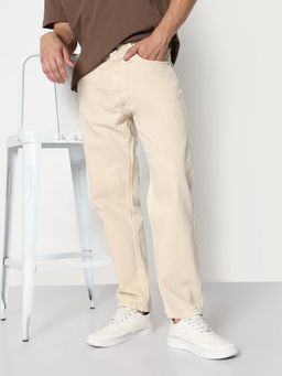 SHOWOFF - Men Cream Straight Fit Jeans