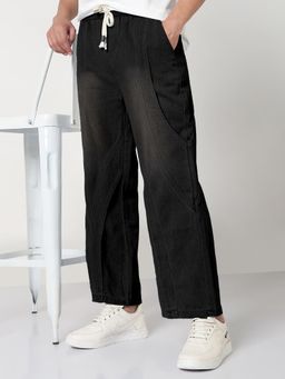 SHOWOFF - Men Black Washed Straight Fit Drawstring Jeans