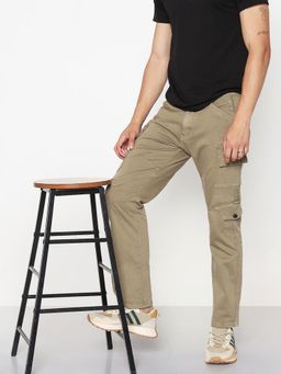 SHOWOFF - Men Khaki Straight Fit Cargo Jeans