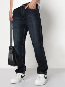 SHOWOFF - Men Navy Blue Straight Fit Jeans