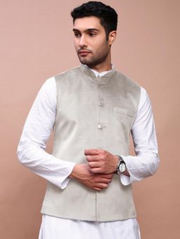 SHOWOFF - Men'S Grey Slim Fit Velvet Nehru Jacket