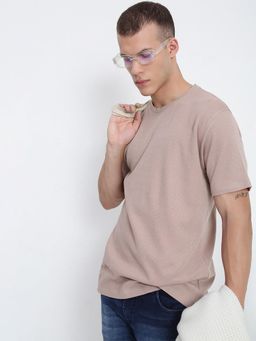 SHOWOFF - Men Mauve Round Neck Regular Fit T-Shirt