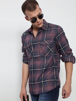 SHOWOFF - Men Maroon Checks Shirt