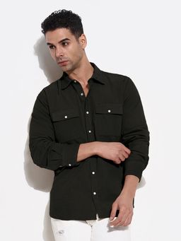 SHOWOFF - Men Olive Solid Shirt