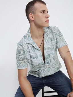 SHOWOFF - Men Green Abstract Shirt