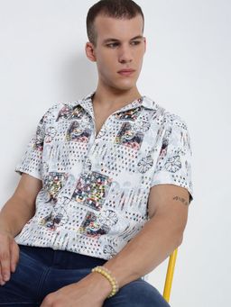 SHOWOFF - Men White Abstract Shirt