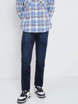 SHOWOFF - Men Navy Blue Straight Fit Jeans