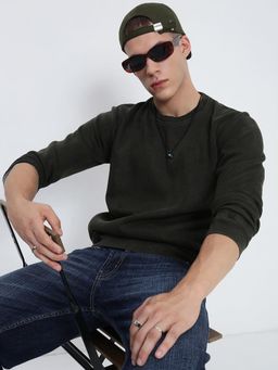 SHOWOFF - Men's Olive Round Neck Sweatshirt
