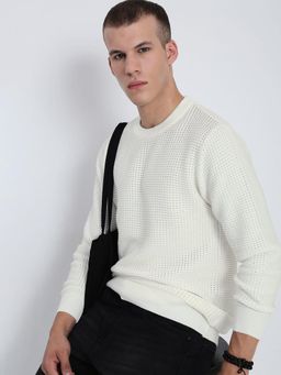 SHOWOFF - Men's White Round Neck Sweatshirt