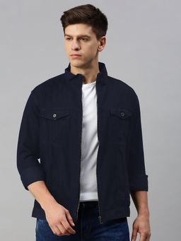 SHOWOFF - Men Navy Blue Zipper Jacket