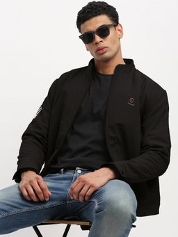 SHOWOFF - Men Black High Collar Bomber Jacket
