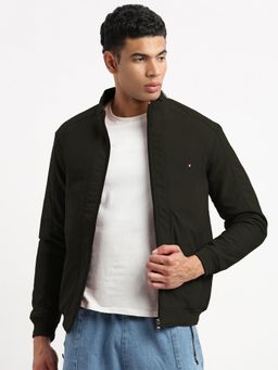 SHOWOFF - Men Olive High Collar Bomber Jacket