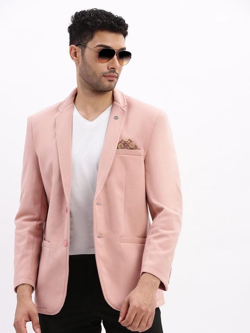 SHOWOFFFF Men Peach Solid Blazer