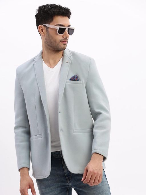 SHOWOFFFF Men Blue Solid Blazer