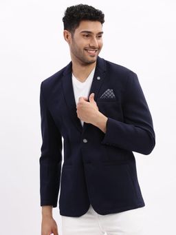 SHOWOFF - Men Navy Blue Solid Blazer