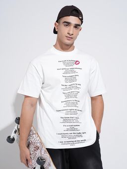 SHOWOFF - Men Typography White Short Sleeves Round Neck Relaxed Fit T-shirt