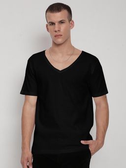 SHOWOFF - Men Black Short Sleeves V-Neck Regular Fit T-shirt