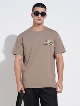 SHOWOFF - Men Graphic Print Brown Short Sleeves Round Neck Relaxed Fit T-shirt
