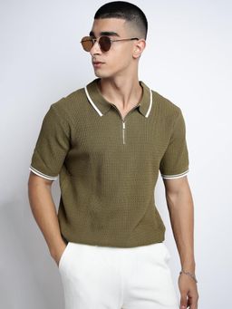 SHOWOFF - Men Olive Short Sleeves Regular Fit Polo T-Shirt