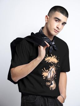 SHOWOFFFF - Men Graphic Print Black Short Sleeves Round Neck Regular Fit T-shirt