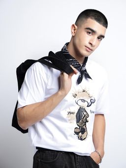 SHOWOFFFF - Men Graphic Print White Short Sleeves Round Neck Regular Fit T-shirt