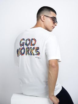 SHOWOFF - Men Typography White Short Sleeves Round Neck Relaxed Fit T-shirt