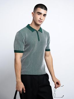 SHOWOFF - Men Striped Green Short Sleeves Regular Fit Polo T-shirt