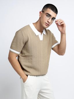SHOWOFF - Men Beige Short Sleeves Regular Fit Polo T-shirt