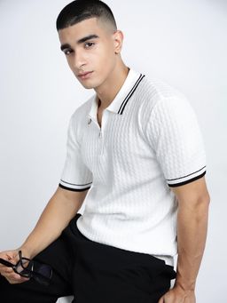 SHOWOFF - Men Striped White Short Sleeves Regular Fit Polo T-shirt