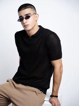 SHOWOFF - Men Black Short Sleeves Regular Fit Polo T-shirt