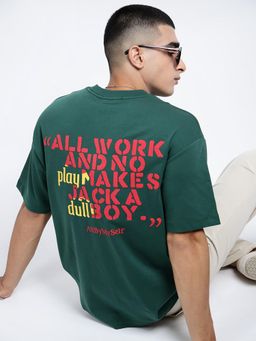 SHOWOFF - Men Typography Green Short Sleeves Round Neck Relaxed Fit T-shirt