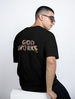 SHOWOFF - Men Typography Black Short Sleeves Round Neck Relaxed Fit T-shirt