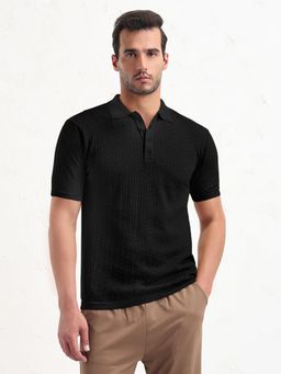 SHOWOFFFF - Men Black Short Sleeves Slim Fit Polo T-shirt