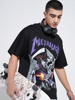 SHOWOFF - Men Graphic Print Black Short Sleeves Round Neck Oversized T-shirt